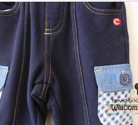 山东青岛xq14 韩国童装潮牌cc 冬款男女宝宝2色毛内胆绒里裤子原单