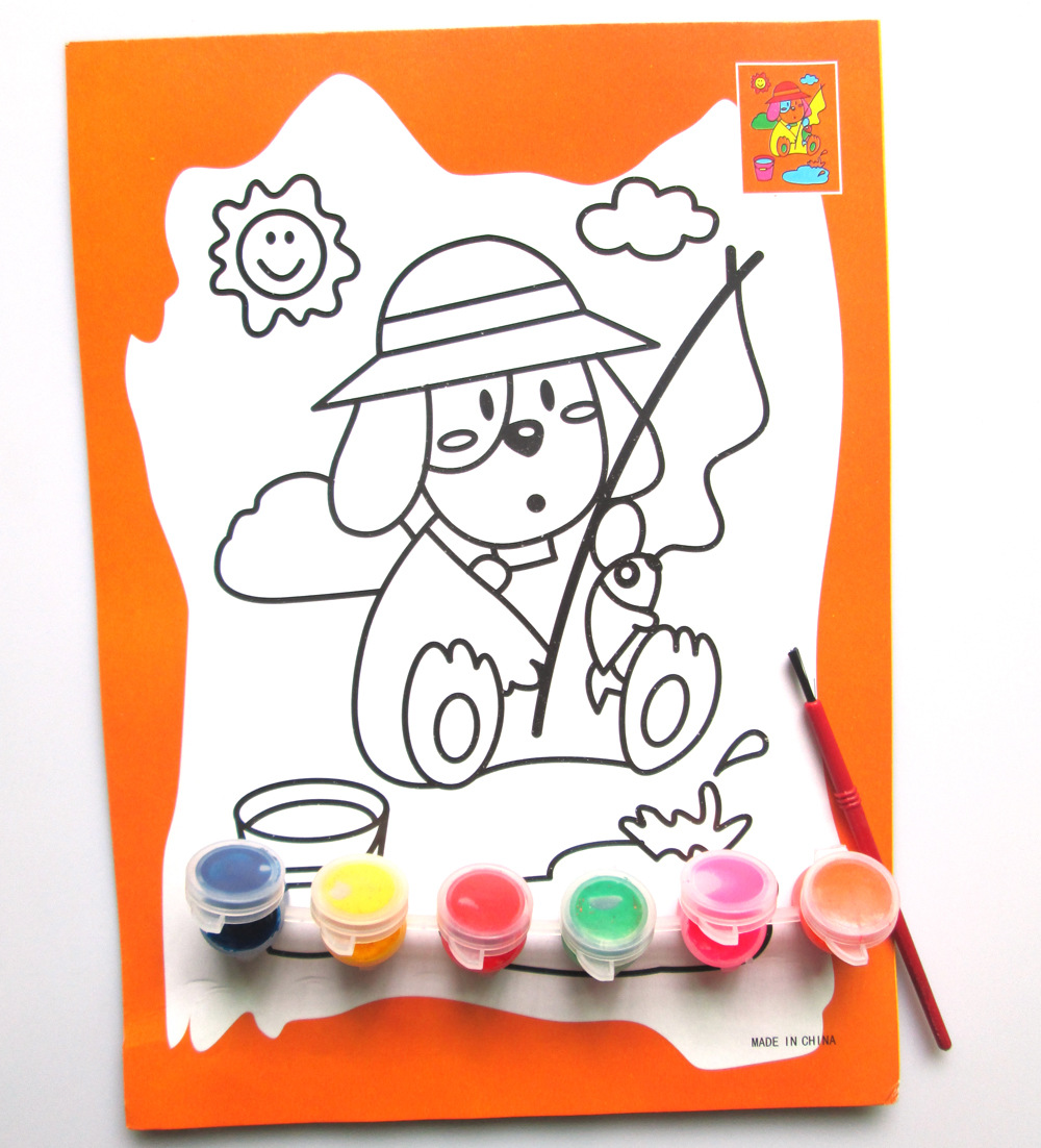 儿童益智六连体水彩画 艺术水彩画 diy绘画玩具 一包2副图6个颜色