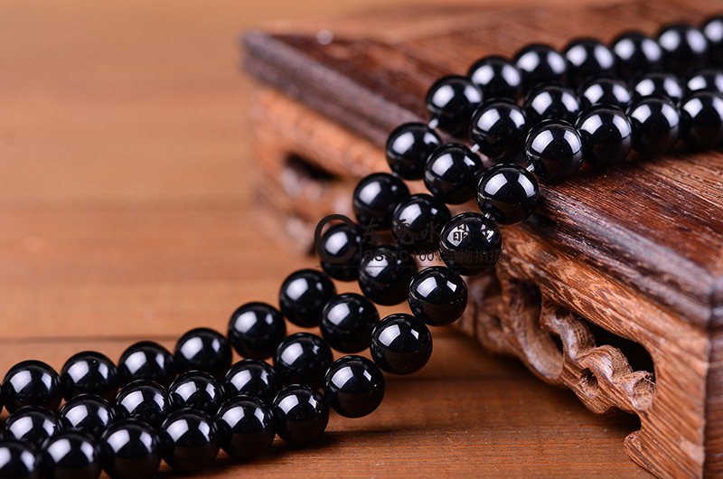 天然巴西黑玛瑙手链项链散珠串珠半成品 批发黑玛瑙玉髓串珠散珠
