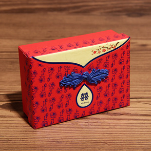 礼道新款 红色旗袍式蓝色盘扣硬盒 烫金中国结喜糖盒 4421361a