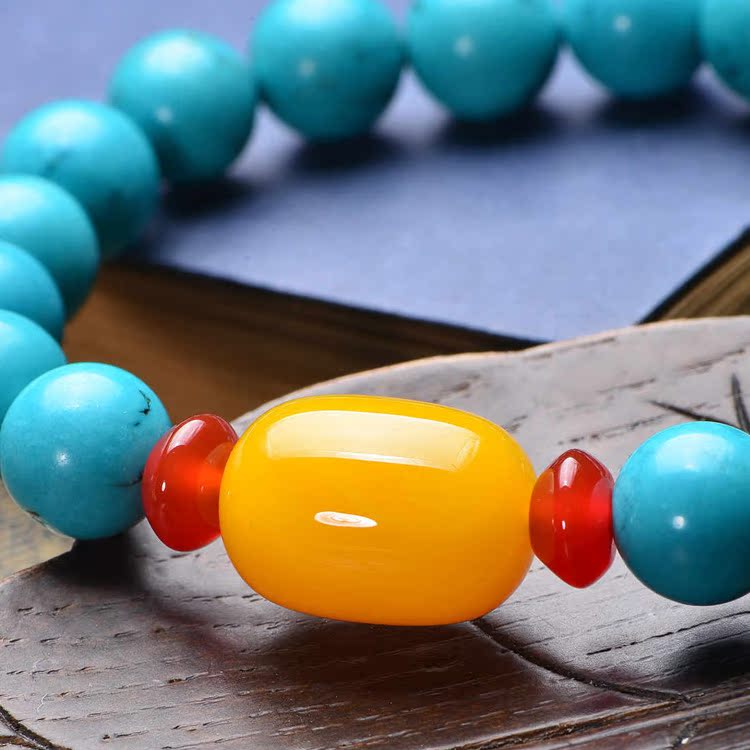 事事顺利纯天然巴西绿松石转运珠佛 珠手链批发饰 品女款