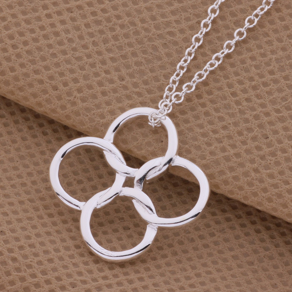 925银饰 四环相扣耳环 项链 镀银套装 贤美外贸饰品批发