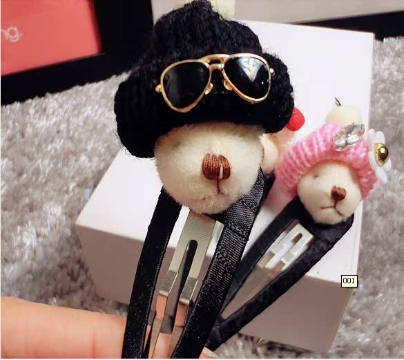 发饰,头饰 发箍 韩国进口发饰 可爱熊带帽子镶钻发夹 bb夹边夹 大熊