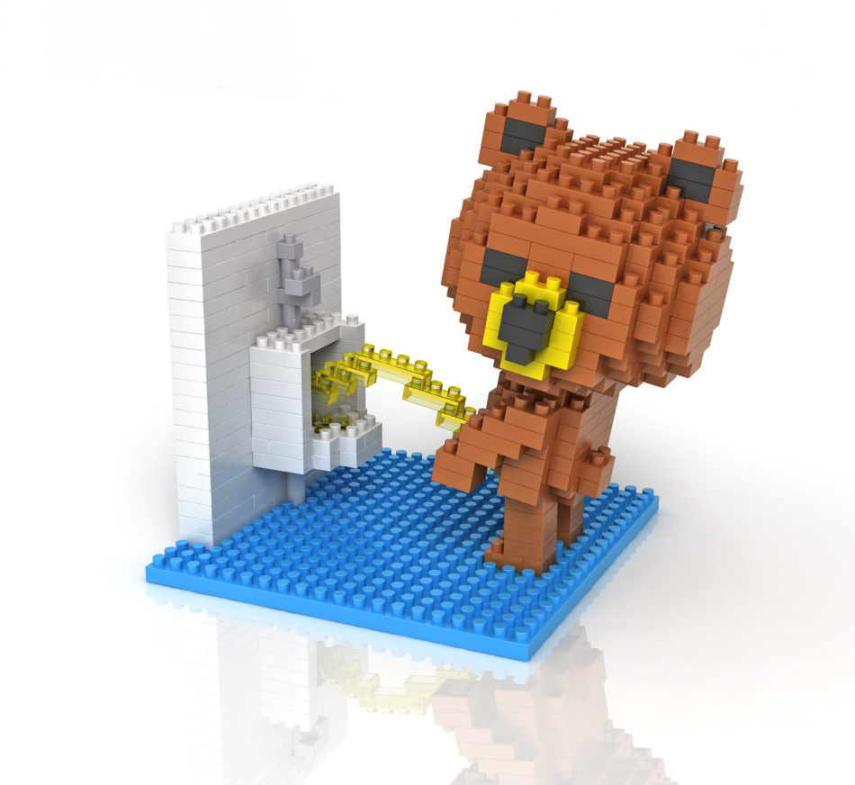 俐智loz钻石小颗粒积木 塑料拼装玩具游泳布朗熊line轻松熊9428