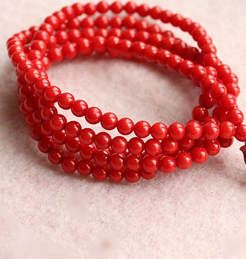 diy饰品配件 4/6mm 精品珊瑚圆珠 隔珠 散珠 珊瑚手串95颗