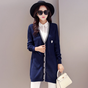 2015欧洲站秋装新款大码针织开衫外套女v领中长款打底衫女士毛衣