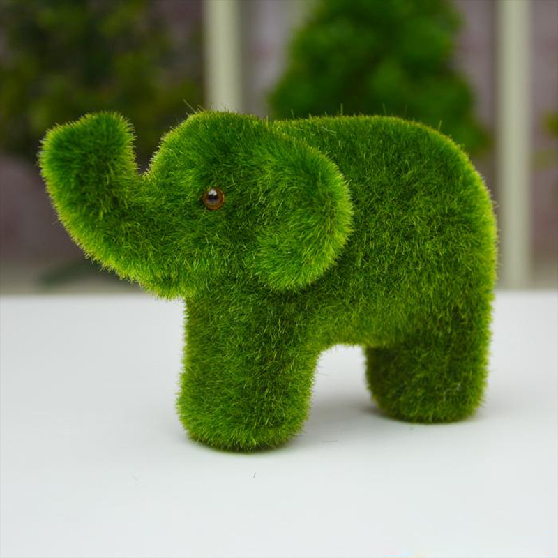 仿真青苔石小象 绿色环保植毛动物 家居摆设饰品 摆件礼品婚庆