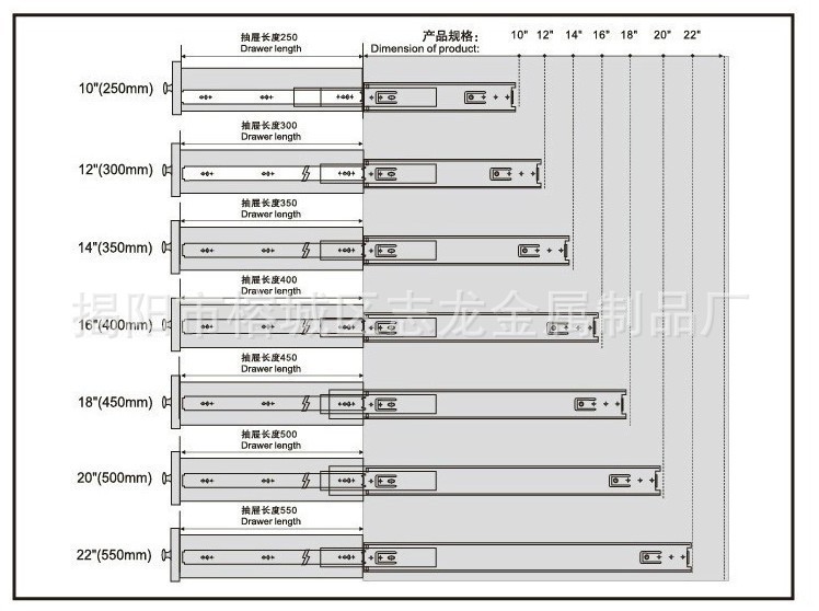 三节抽屉滑轨 4510三折钢珠滑轨 橱柜滑道 厂家直销门窗五金配件