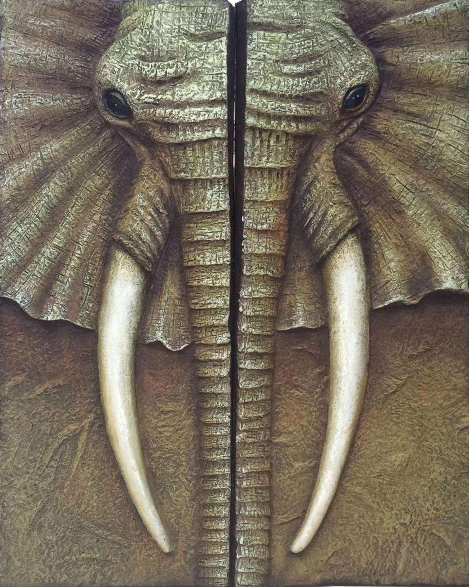 竖形双拼 大象 竹炭浮雕画 装饰画 无框画80*100cm 厂家直销