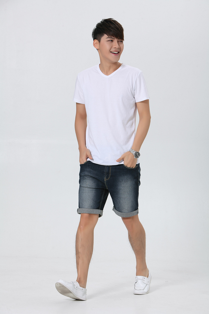 夏秋款纯色百搭v领男式t恤 休闲运动打底短袖男t上衣批发 b336_13