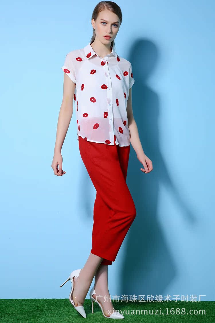 特价清仓 红唇刺绣上衣内搭吊带 下搭小脚裤休闲时尚两件套321021
