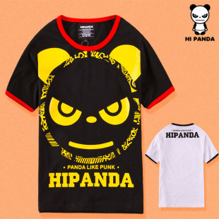 2015春季夏装短袖男宽松大码不死熊猫潮牌hi panda 短袖情侣半袖