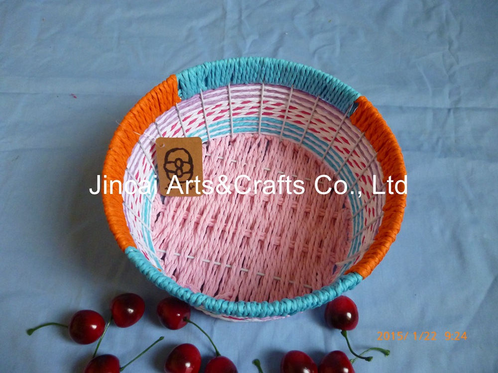 厂家直销彩色纸绳编织篮子 精美手编水果篮干果篮批发