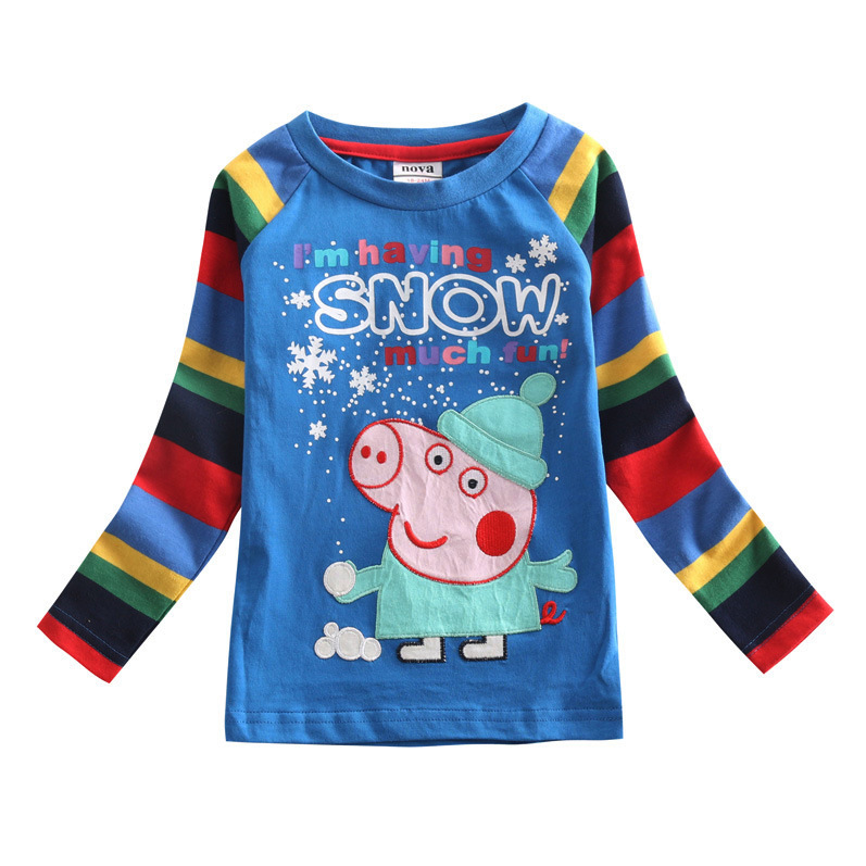 品牌童装佩佩猪peppa pig 外贸原单纯棉男童长袖儿童t恤批发a5072
