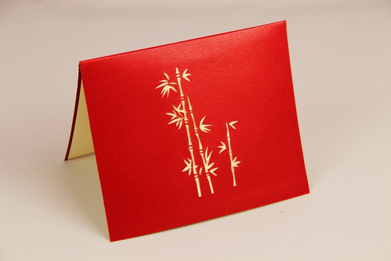 批发3d贺卡手工diy创意立体生日祝福商务定制纸雕卡片竹子