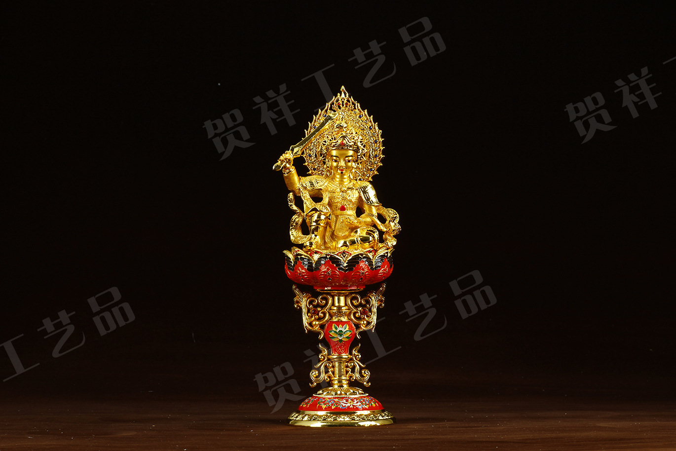 藏传佛教品 密宗礼佛法器 精美鎏金轮王七珍 七政宝 高16cm礼盒装