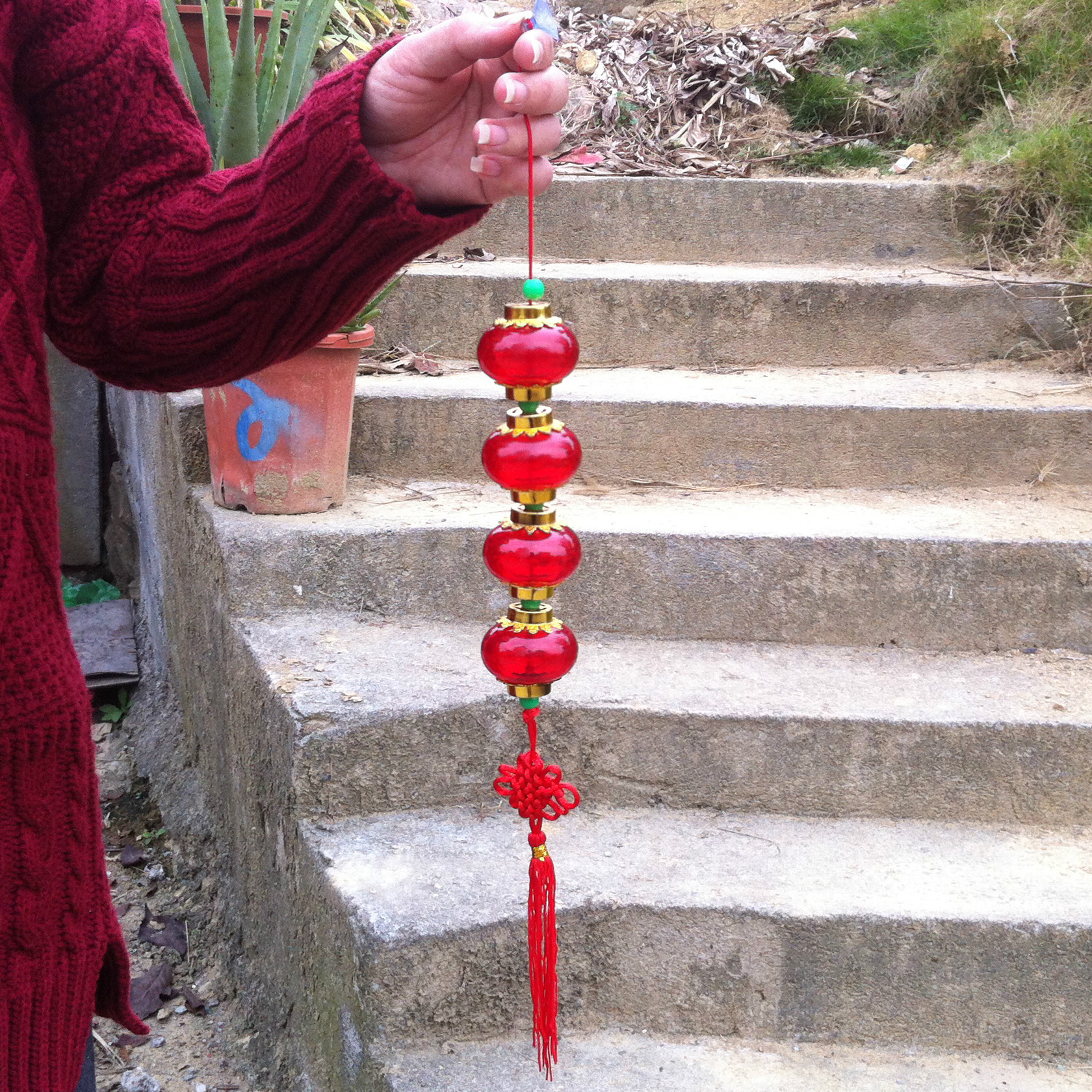 中国结水晶小灯笼串,5#小灯笼4个/串,喜庆挂件,春节婚庆小灯笼