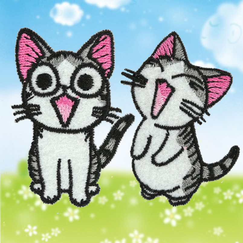 卡通猫咪图案刺绣布贴 卡通背胶贴布绣 补丁布贴 可来图来样定做