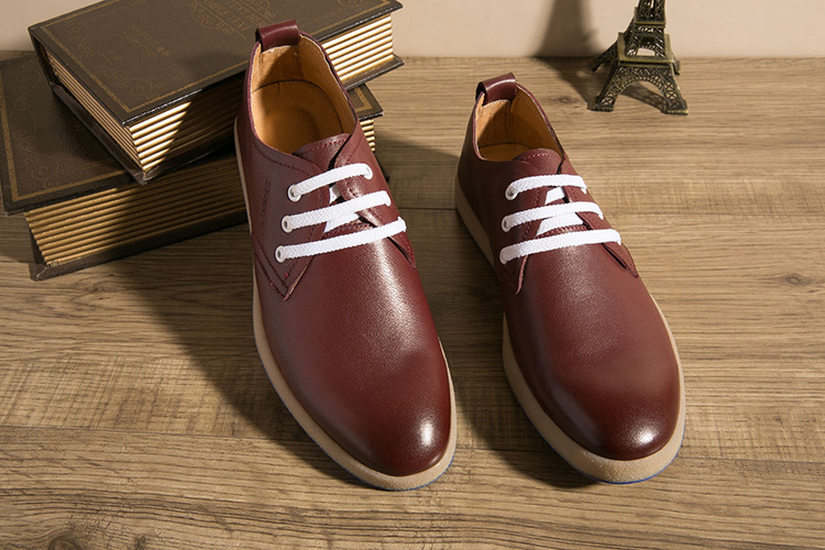 春夏款透气软皮牛筋底系带纯色复古高档皮质男鞋 头层牛皮皮鞋男