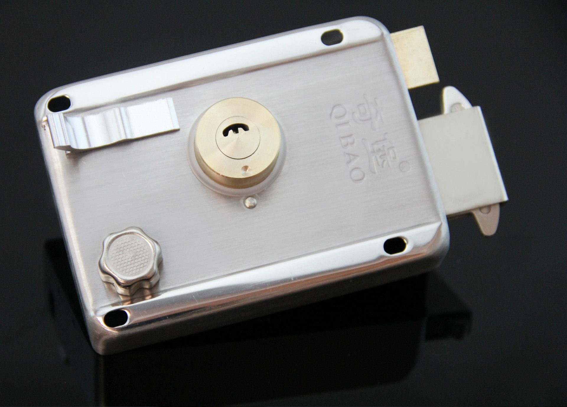 0月牙铜头铜舌白铬外装门锁 不锈钢钩舌锁木门,铁门锁