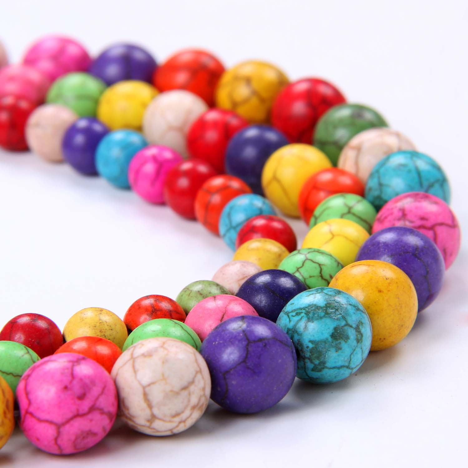 多色七彩松石散珠 彩色松石圆珠半成品 糖果色串珠手链材料