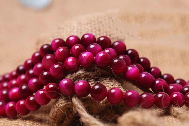 天然玫红虎眼 虎睛石木变石半成品串珠 玫红虎眼石手链配件配件