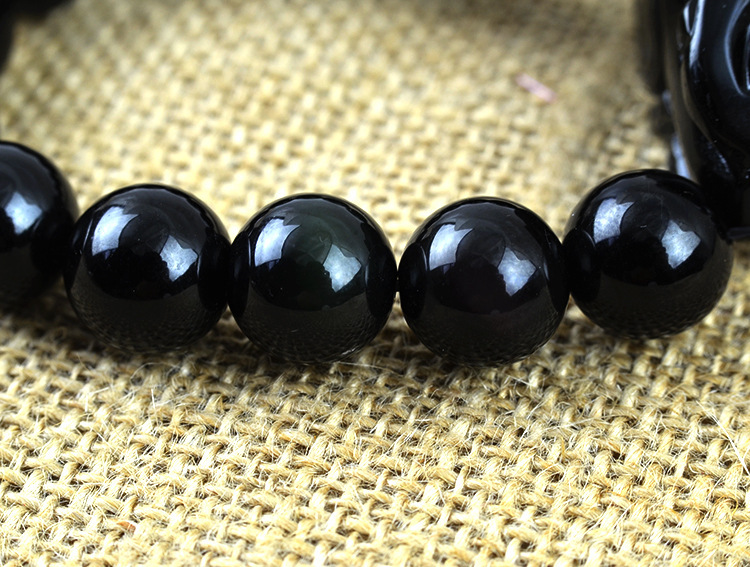 厂价直销天然黑曜石貔貅手链 黑曜石男女款手链 招财辟邪