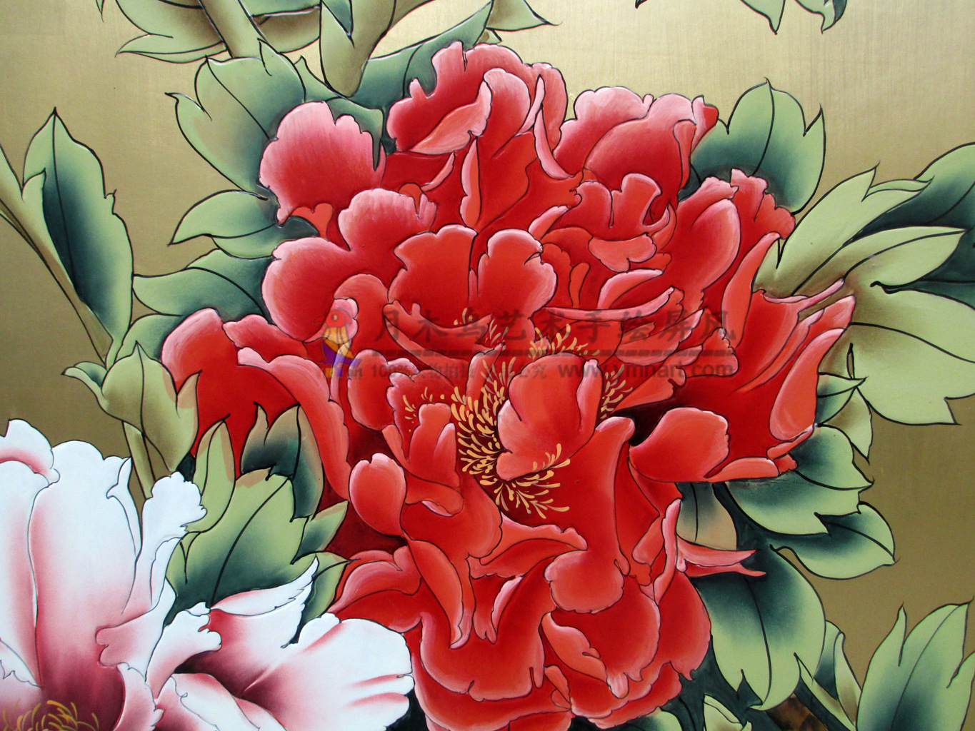 广东深圳酒店别墅实木漆画手绘客厅富贵牡丹玄关隔断屏风商务家居送礼