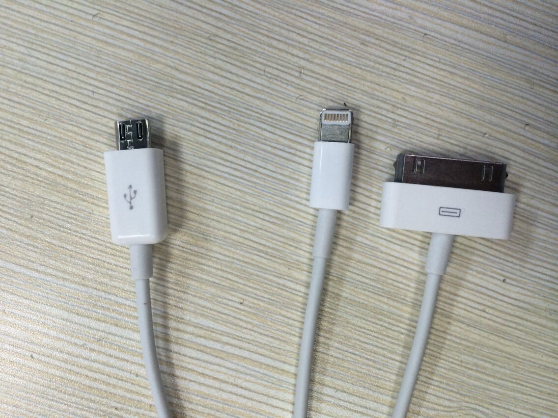 批发多功能一拖三数据线苹果5三合一充电数据线 usb白色充电线