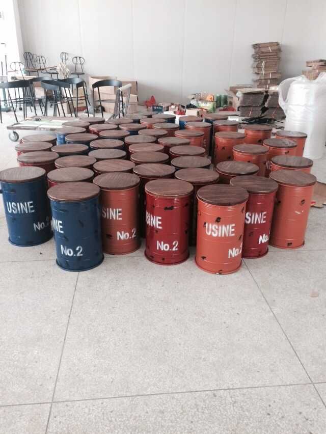 定做美式乡村工业风复古做旧铁皮凳子储物凳酒吧铁艺坐凳油桶铁桶