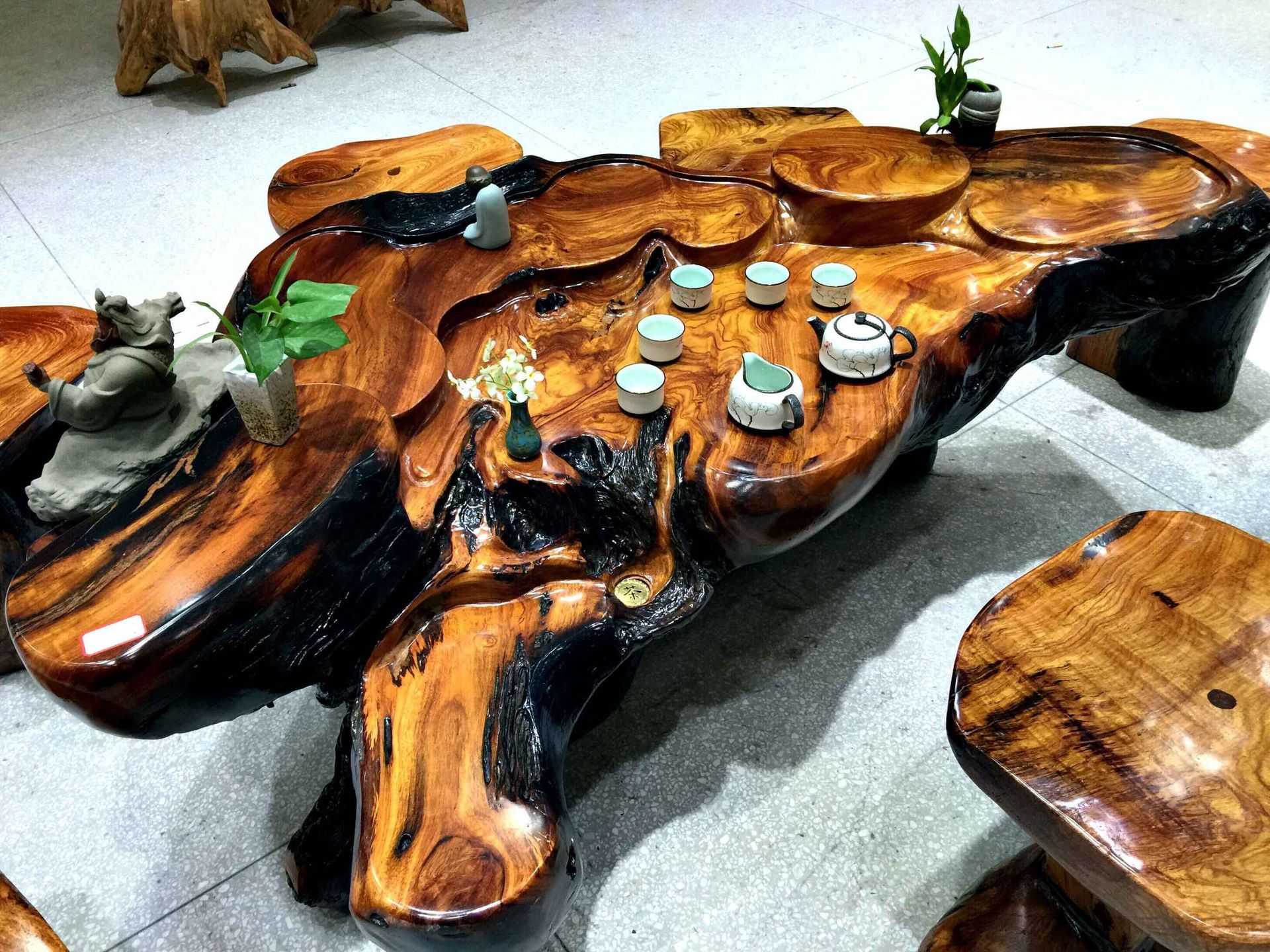 根雕茶几老挝花梨树根茶台 实木树桩根艺泡茶海 原木功夫茶桌批发