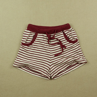 夏外贸童装批发 韩国原单童装 bambino女中童横条咖红全棉短裤