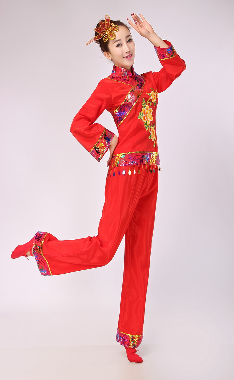 批发新款秧歌舞蹈演出服装女装民族舞台表演服饰腰鼓舞扇子舞服装