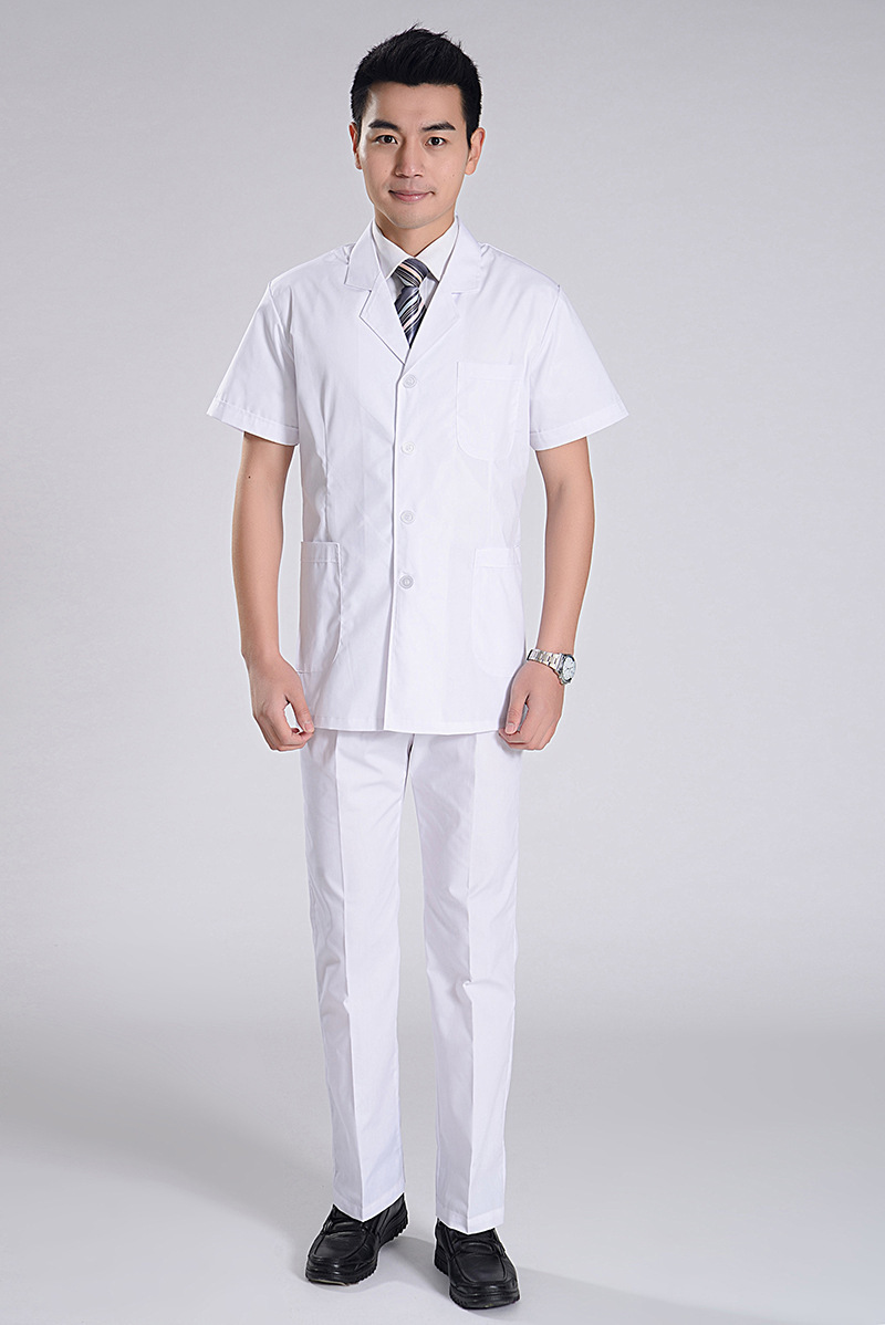 男医师服夏装上下分体套装短袖,西装领,药店工作服,口腔服