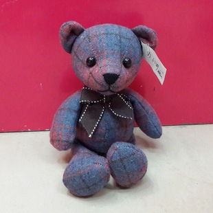 供应精品布绒领结小熊 全身方格图案 生日礼物 厂家直销