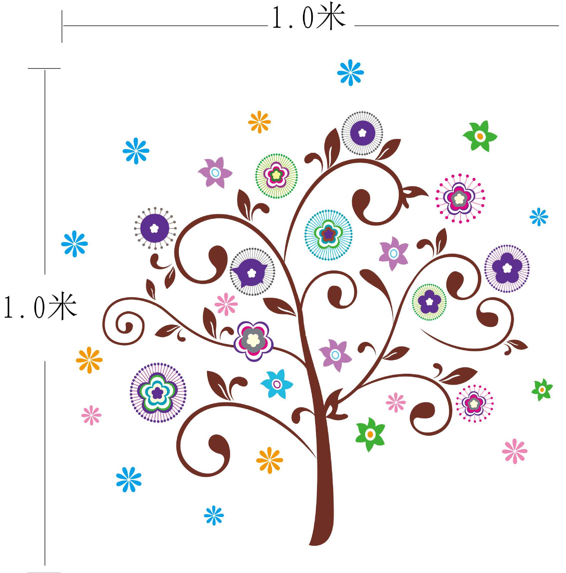 七彩新运树三代可移除卧室客厅电视背景创意墙贴ay829