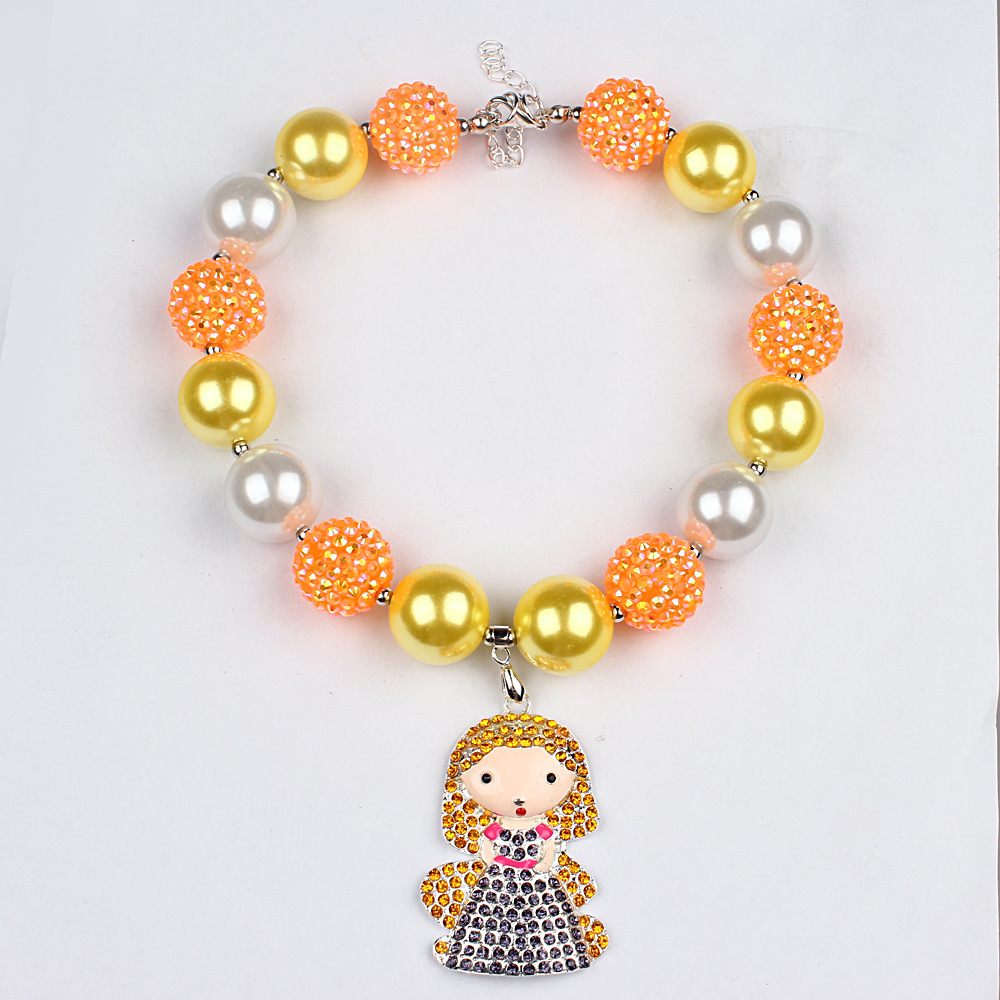 卡通动漫公主吊坠儿童项链 韩版可爱20mm珠子学生夸张服饰项链