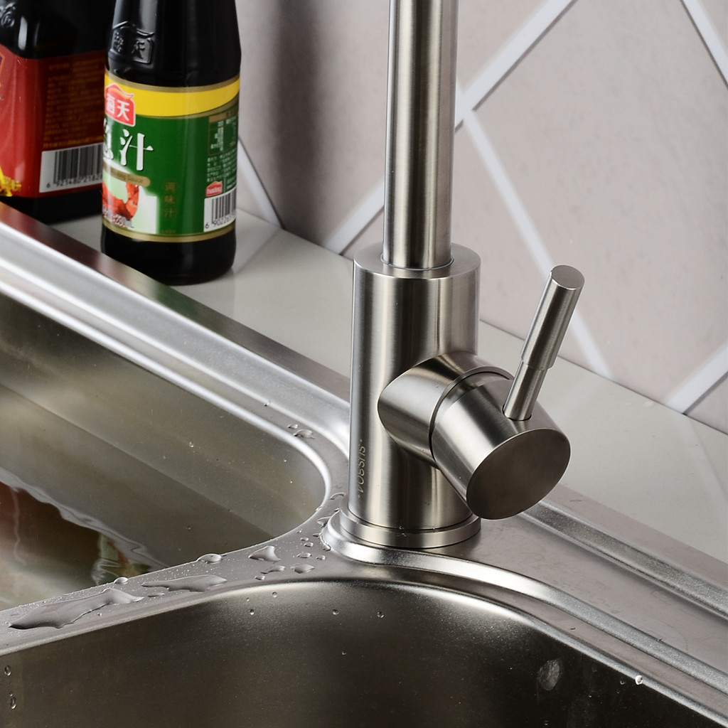 维思宇 全304不锈钢圆三通 冷热厨房菜盆混水水龙头 水槽龙头