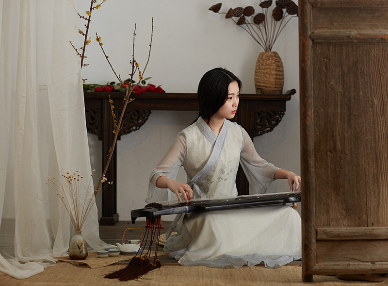 【闲章】原创设计手绘汉服 古琴服新款女装连衣裙 长裙 梅花三弄