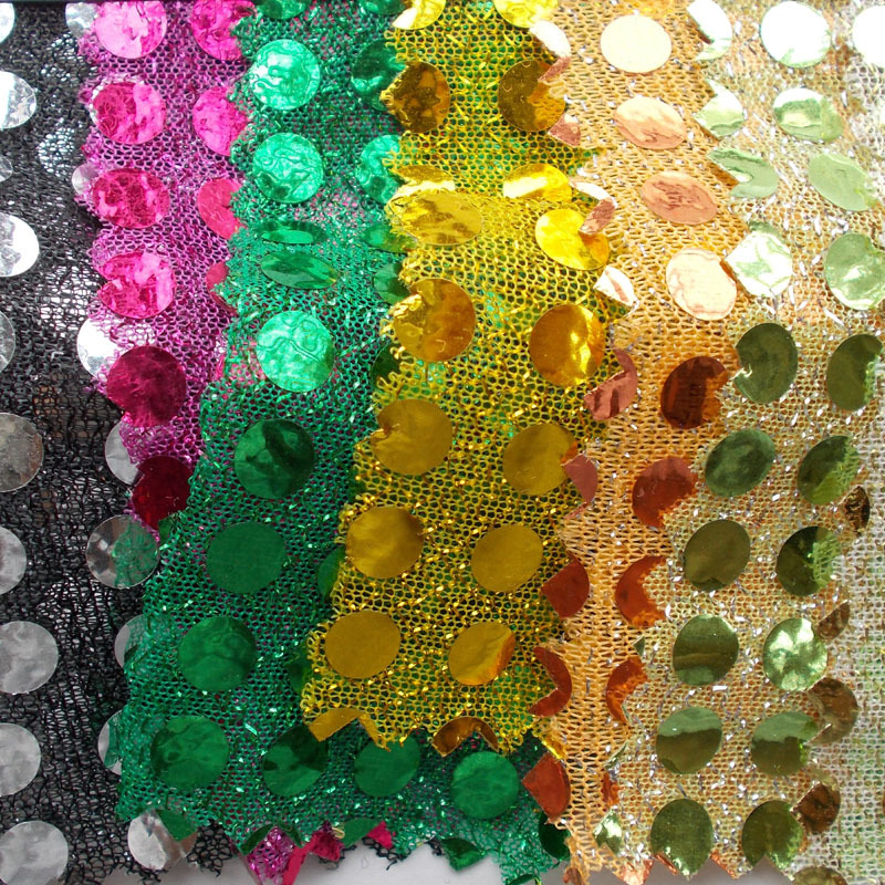 烫金布料 涤纶粗针烫亮片平纹布 时装舞台面料 烫大珠片