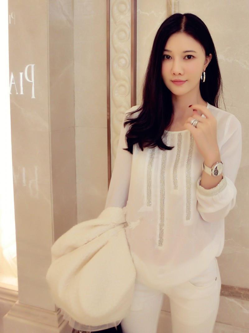 2015初夏新款刘钰懿刘美人同款手工钉钻白色气质衬衫微信代理女装