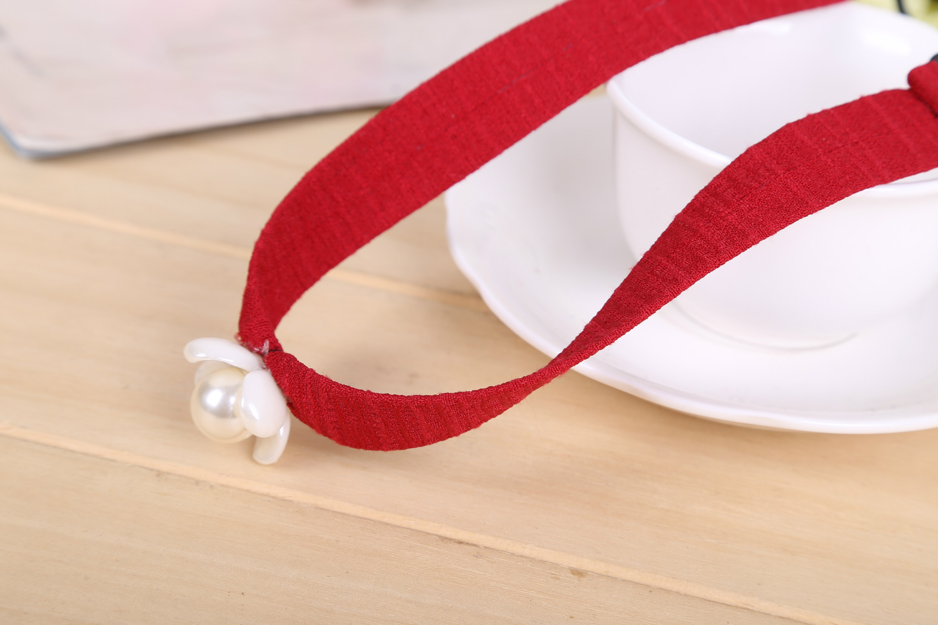 韩恋 韩国新款可爱精致珍珠镶钻红色发带头带头饰发饰