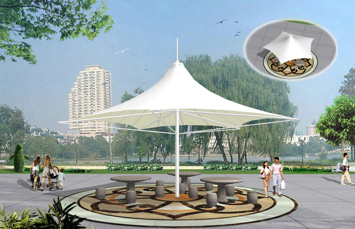 厂家专业定做公园尖顶景观棚 张拉膜园林景观棚 休闲遮阳景观棚