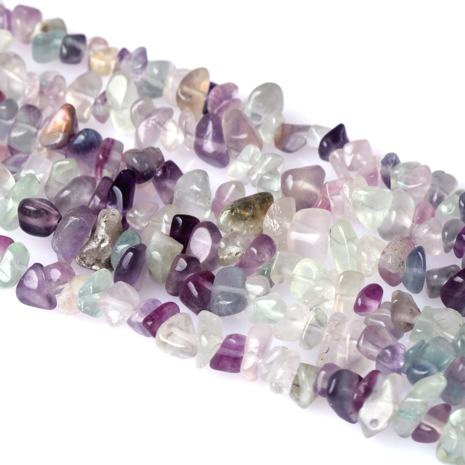 东海水晶 七彩萤石长条碎石半成品批发 串珠七彩萤石配饰厂家供应