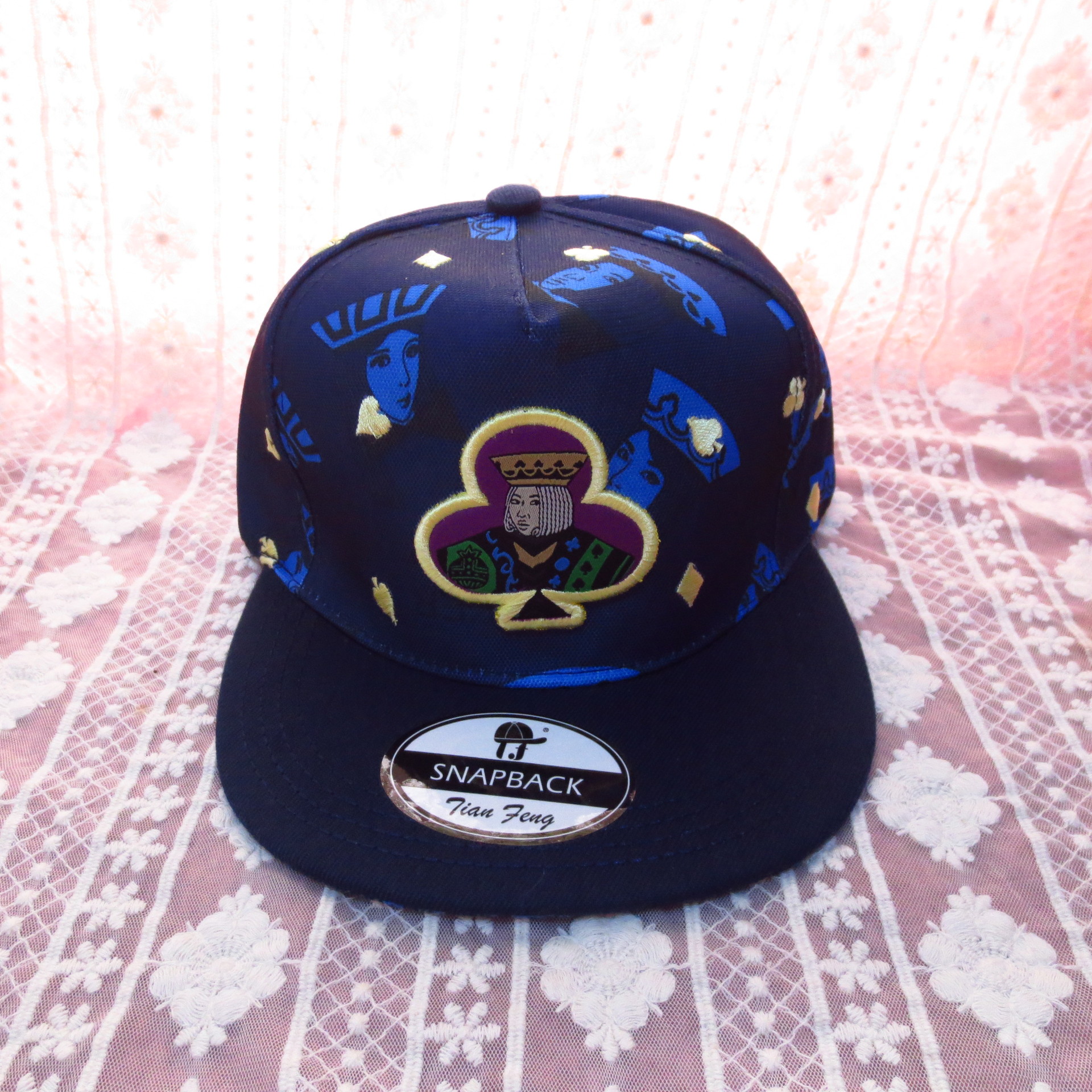 韩版新款涂鸦刺绣檐休闲棒球帽扑克牌宽檐平沿帽男女士潮帽子批发