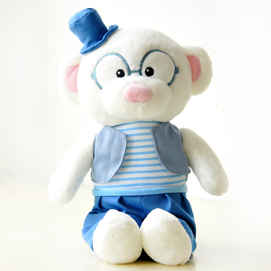 新款眼镜熊站款可爱熊情侣熊 创意学院风超萌熊红军装熊公仔玩偶