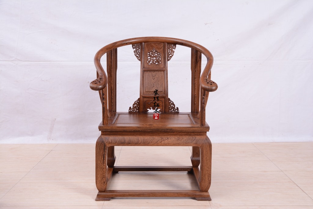 中式宫廷红木家具鸡翅木皇冠椅三件套明清古典椅子实木仿古罗圈椅图片