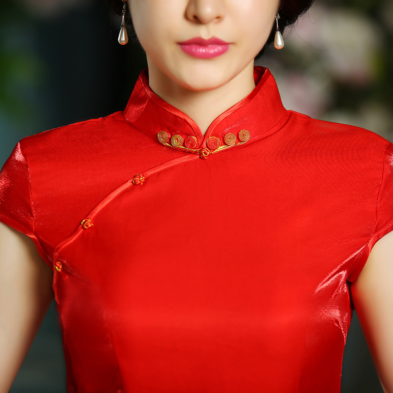 2015新款结婚庆大红色丝绸旗袍 优雅气质短款新娘敬酒服旗袍修身