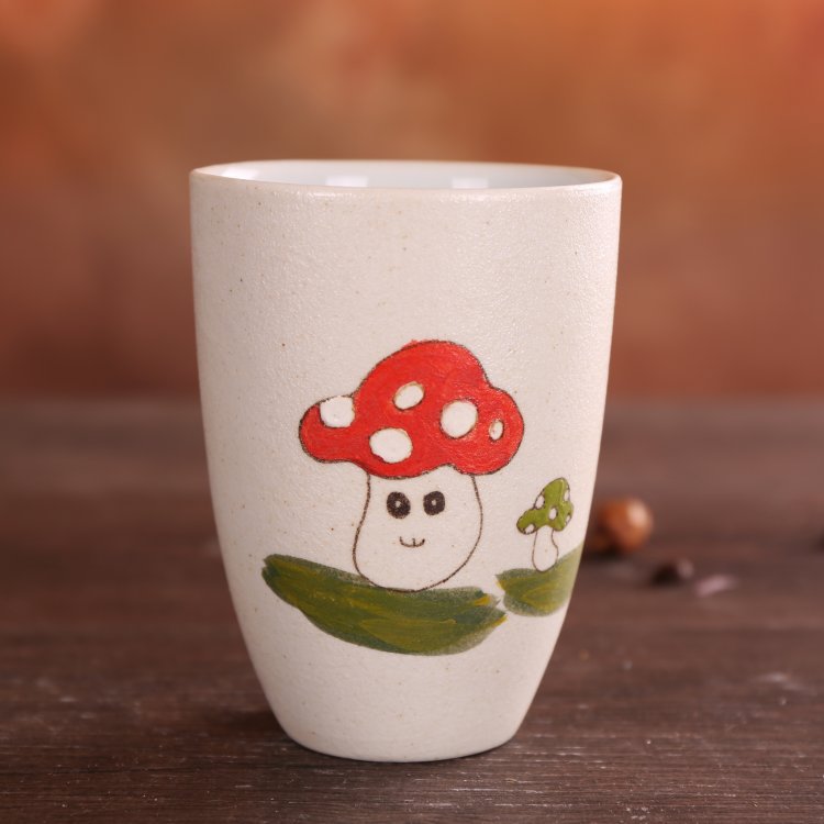 景德镇陶瓷 景德镇手工陶瓷杯子 创意手绘珍珠釉陶瓷杯 蘑菇