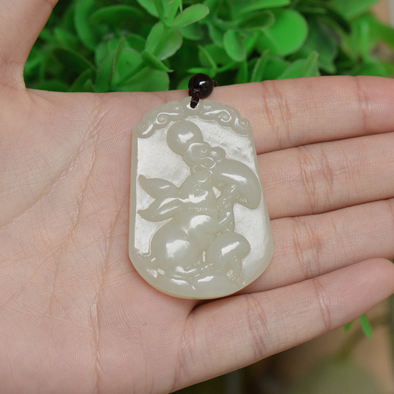 玉协 和田玉青白玉生肖兔玉石吊坠 男女款玉佩挂件